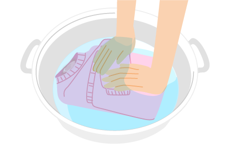 ニットなどの厚手の衣類　上からやさしく押して洗う「押し洗い」
