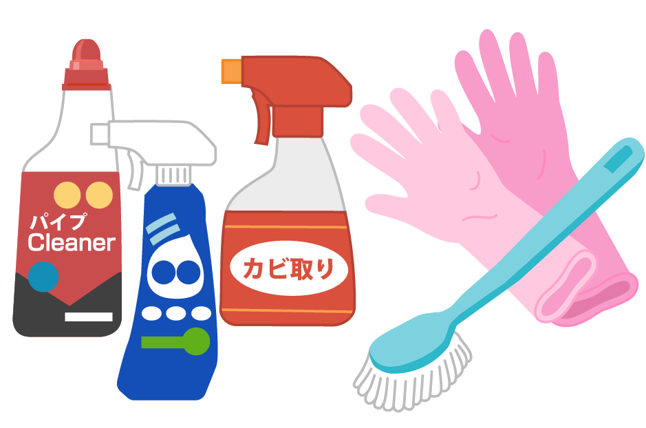 トイレ用洗剤　トイレブラシ　液体パイプクリーナー　塩素系のカビ取り剤　掃除用手袋