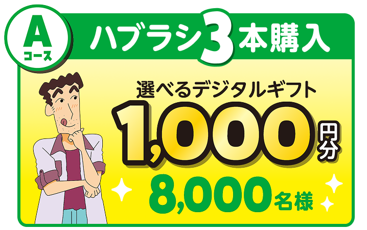 Aコース ハブラシ3本購入 選べるデジタルギフト1,000円分。8,000名様