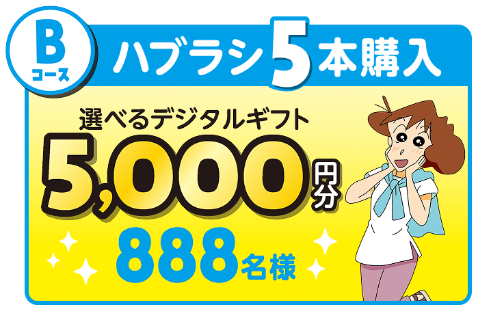 Bコース ハブラシ5本購入 選べるデジタルギフト5,000円分。888名様